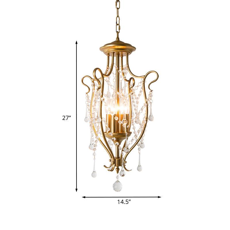 Oil Lamp Hanging Pendant Traditional 4-Light Faceted Crystal Balls Ceiling Chandelier in Gold - Rebooters