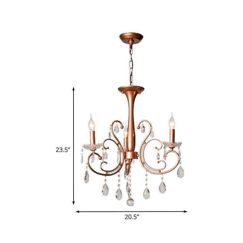 3-Bulb Chandelier Light Fixture Traditional Copper Crystal Lamp - Rebooters