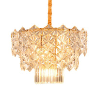 9 Heads Crystal Flute Hanging Chandelier Gold Drum Fixture - Rebooters