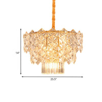 9 Heads Crystal Flute Hanging Chandelier Gold Drum Fixture - Rebooters