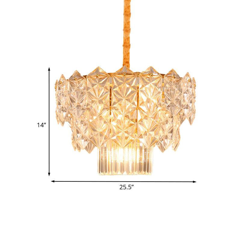 9 Heads Crystal Flute Hanging Chandelier Gold Drum Fixture - Rebooters