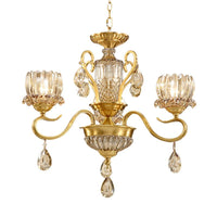 Beveled Glass Crystal Gold Suspended Light Lotus 3-Bulb Chandelier - Rebooters