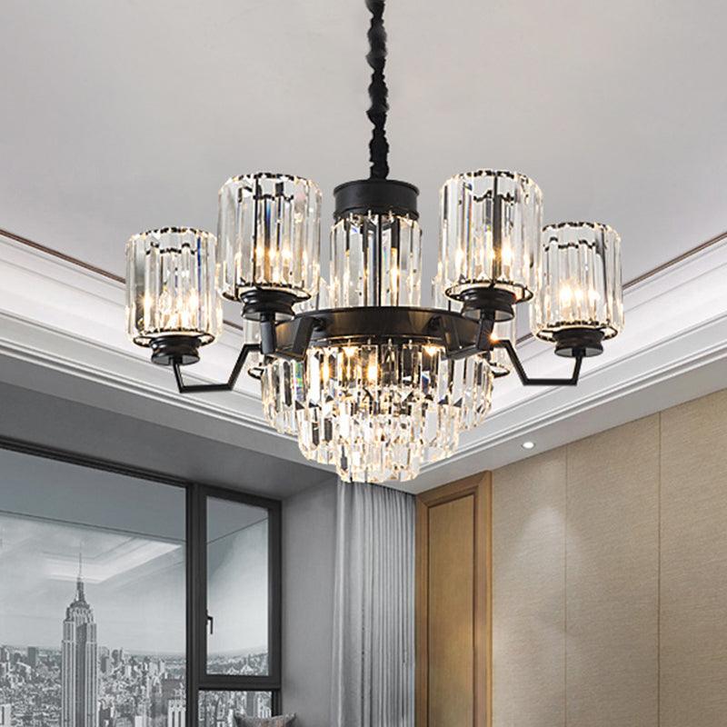 9-Bulb Pendant Chandelier Modern Cylindrical Shade Clear Glass - Rebooters