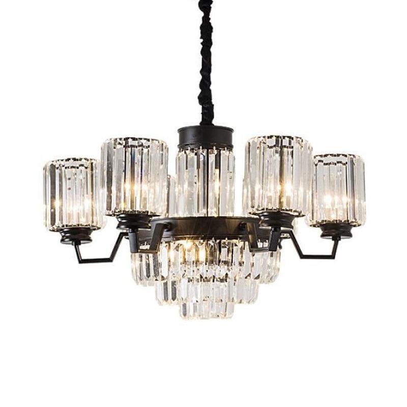 9-Bulb Pendant Chandelier Modern Cylindrical Shade Clear Glass - Rebooters