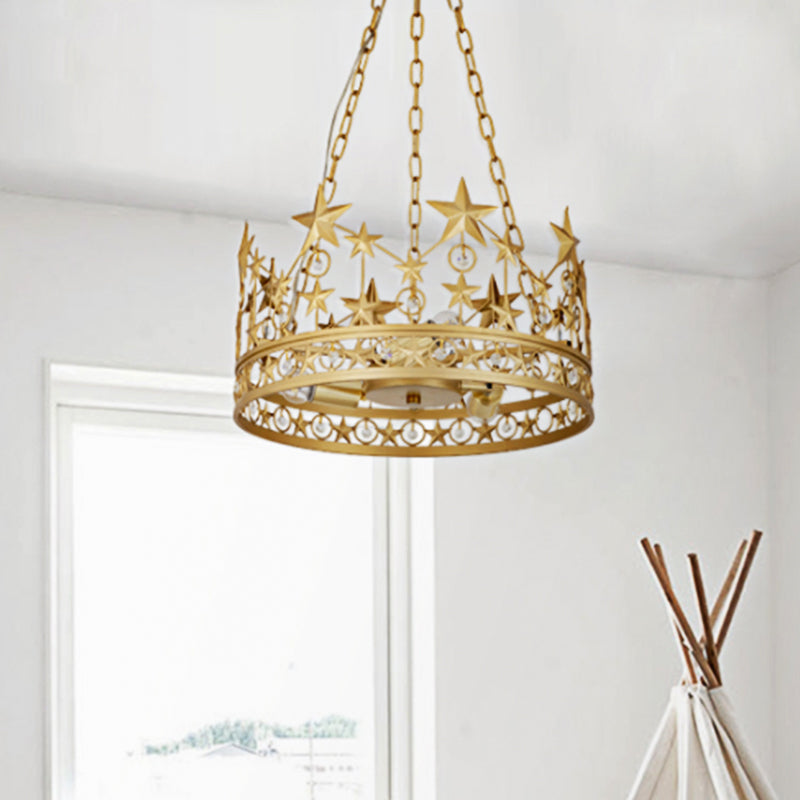 3 Heads Crown Ceiling Suspension Lamp Classic Gold Prismatic Chandelier - Rebooters