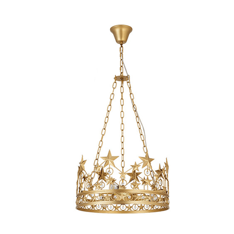 3 Heads Crown Ceiling Suspension Lamp Classic Gold Prismatic Chandelier - Rebooters