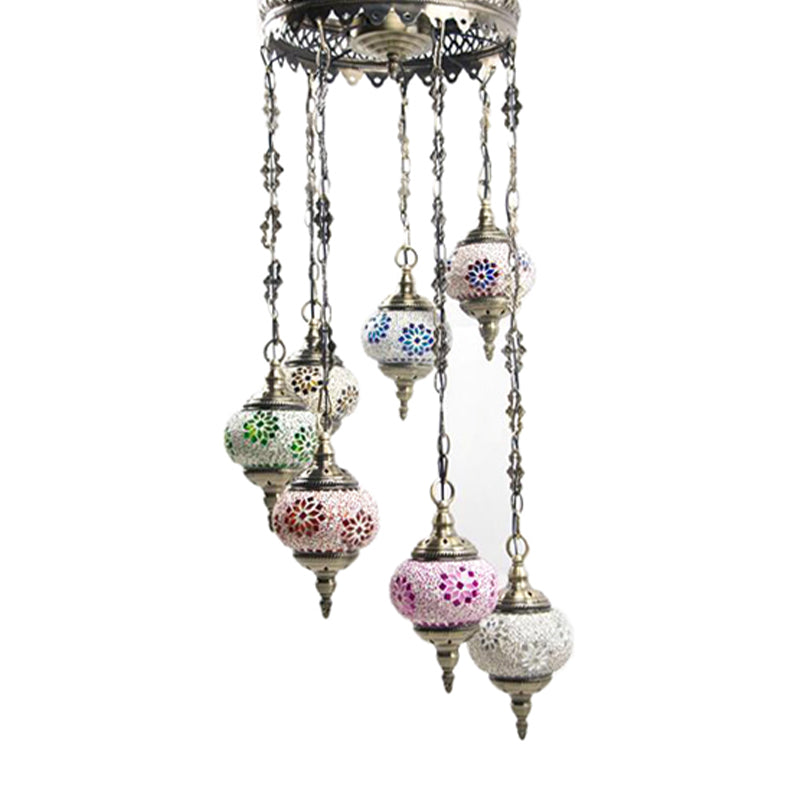 7 Bulbs Globe Ceiling Chandelier Retro Colorful Glass Fixture - Rebooters