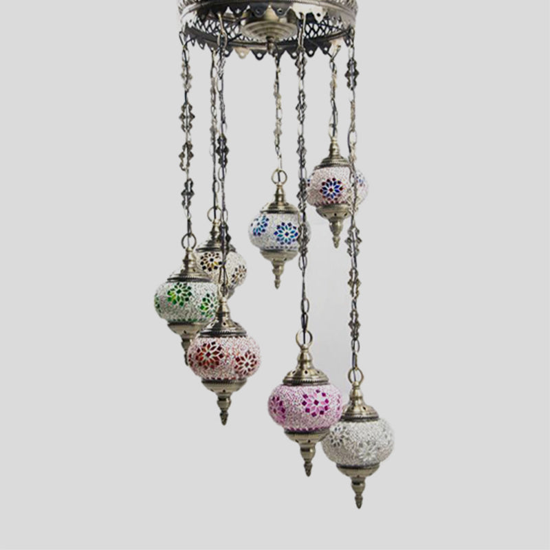 7 Bulbs Globe Ceiling Chandelier Retro Colorful Glass Fixture - Rebooters