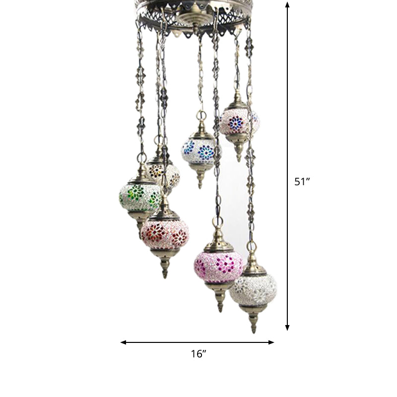 7 Bulbs Globe Ceiling Chandelier Retro Colorful Glass Fixture - Rebooters