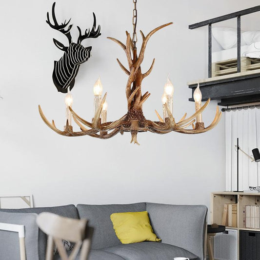 3/6/8 Lights Chandelier Lighting Fixture Antique Candelabra Resin Hanging Light in Beige for Living Room - Rebooters