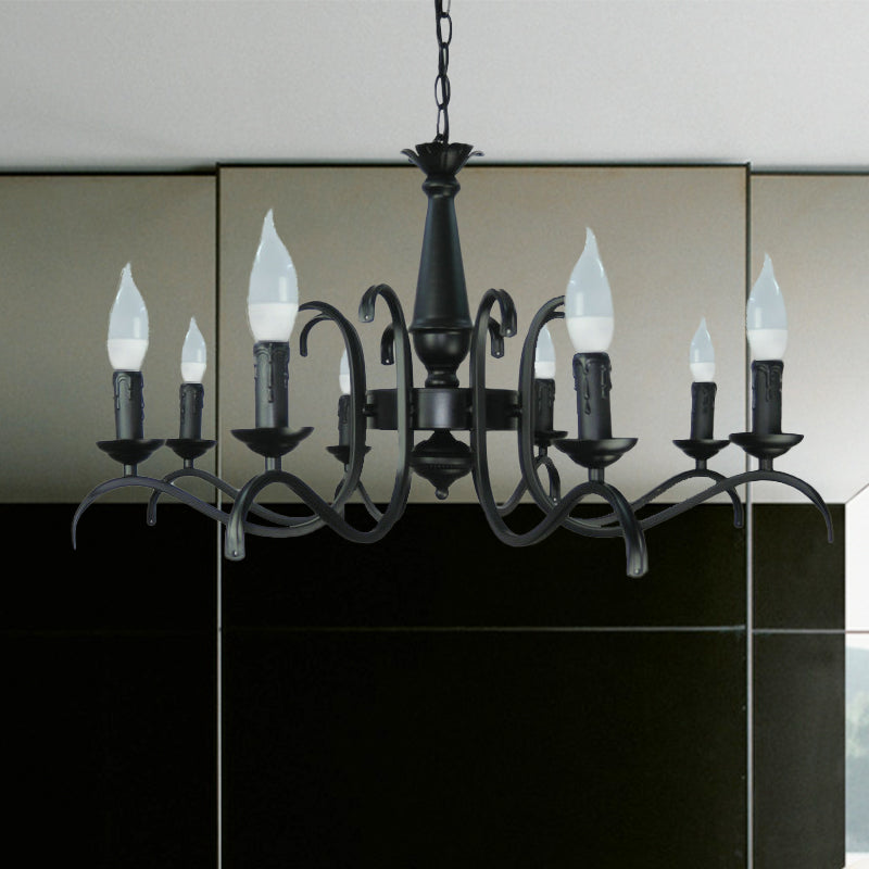 2-Tier Candle Living Room Chandelier Traditional Metal 3 Bulbs Black Finish Ceiling Light - Rebooters