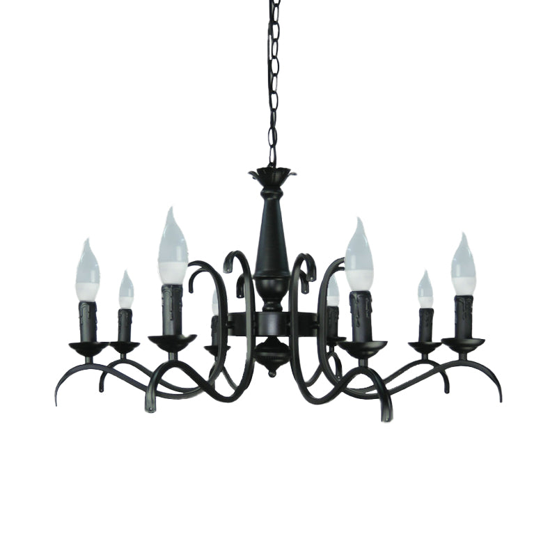 2-Tier Candle Living Room Chandelier Traditional Metal 3 Bulbs Black Finish Ceiling Light - Rebooters