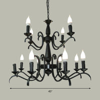 2-Tier Candle Living Room Chandelier Traditional Metal 3 Bulbs Black Finish Ceiling Light - Rebooters