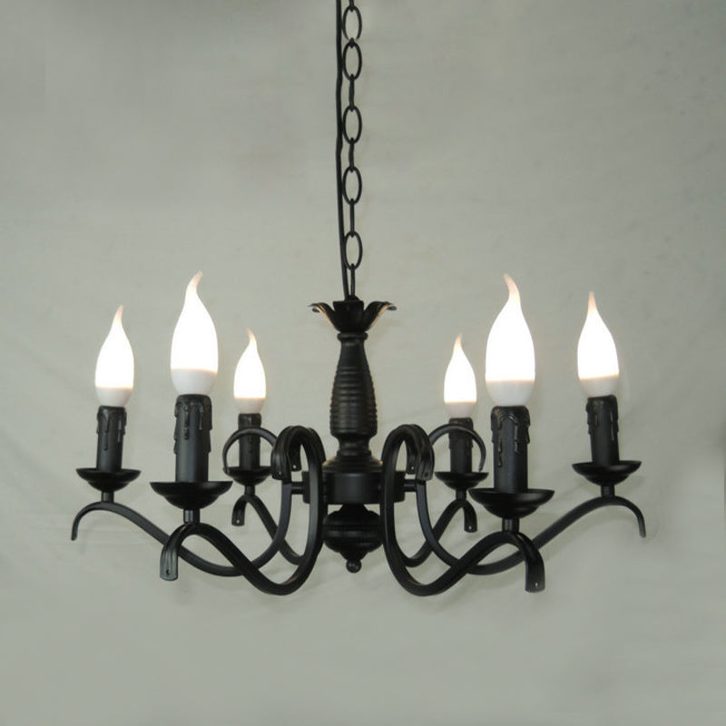 2-Tier Candle Living Room Chandelier Traditional Metal 3 Bulbs Black Finish Ceiling Light - Rebooters