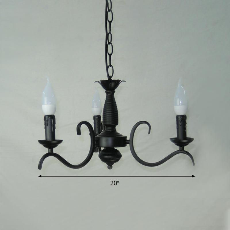 2-Tier Candle Living Room Chandelier Traditional Metal 3 Bulbs Black Finish Ceiling Light - Rebooters