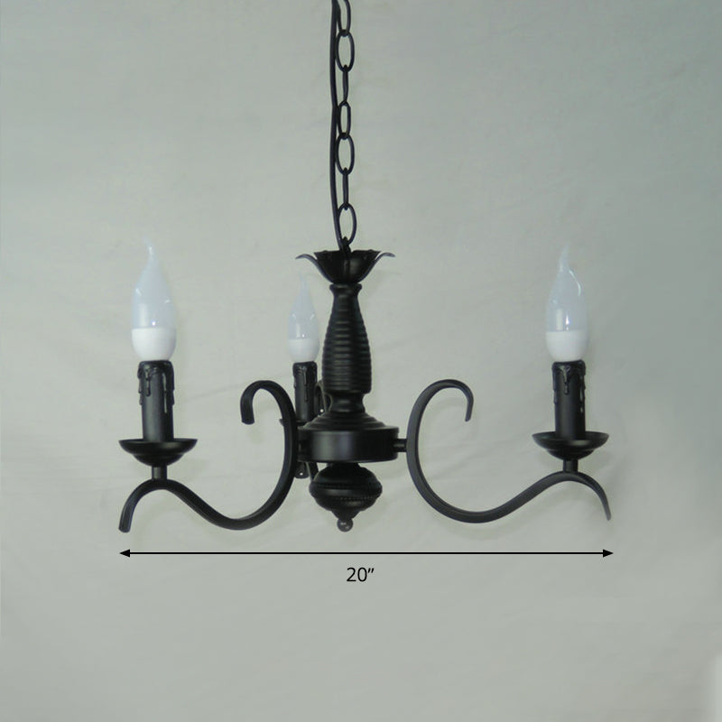 2-Tier Candle Living Room Chandelier Traditional Metal 3 Bulbs Black Finish Ceiling Light - Rebooters