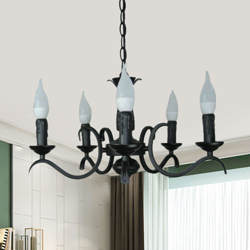 2-Tier Candle Living Room Chandelier Traditional Metal 3 Bulbs Black Finish Ceiling Light - Rebooters