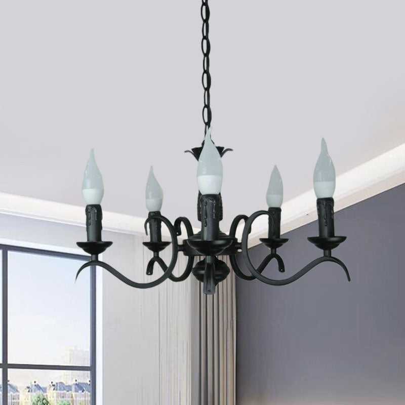 2-Tier Candle Living Room Chandelier Traditional Metal 3 Bulbs Black Finish Ceiling Light - Rebooters