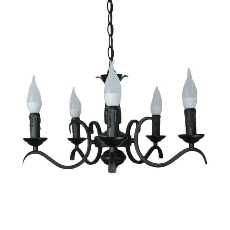 2-Tier Candle Living Room Chandelier Traditional Metal 3 Bulbs Black Finish Ceiling Light - Rebooters