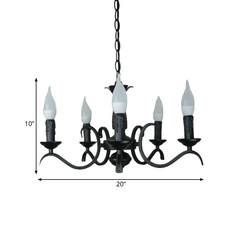 2-Tier Candle Living Room Chandelier Traditional Metal 3 Bulbs Black Finish Ceiling Light - Rebooters