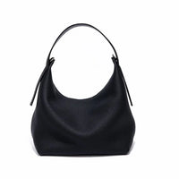 Black leather hobo bag with single strap on white background