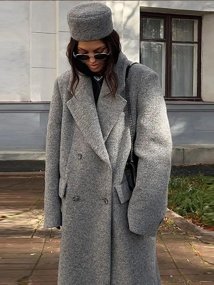 Adelina Women's Chic Wool Blend Maxi Coat Retro Elegance - Rebooters