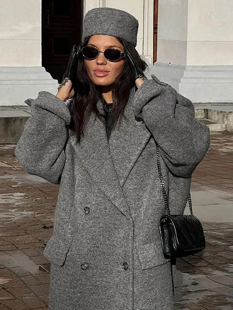 Adelina Women's Chic Wool Blend Maxi Coat Retro Elegance - Rebooters