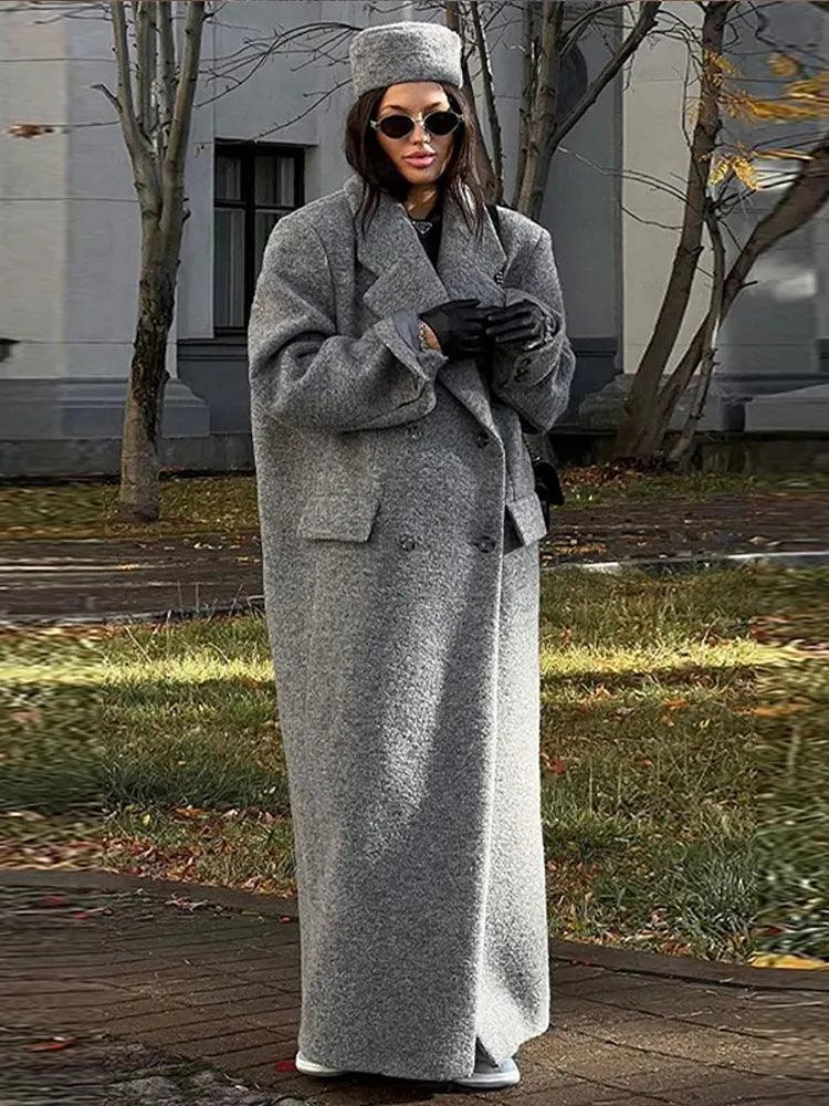 Adelina Women's Chic Wool Blend Maxi Coat Retro Elegance - Rebooters