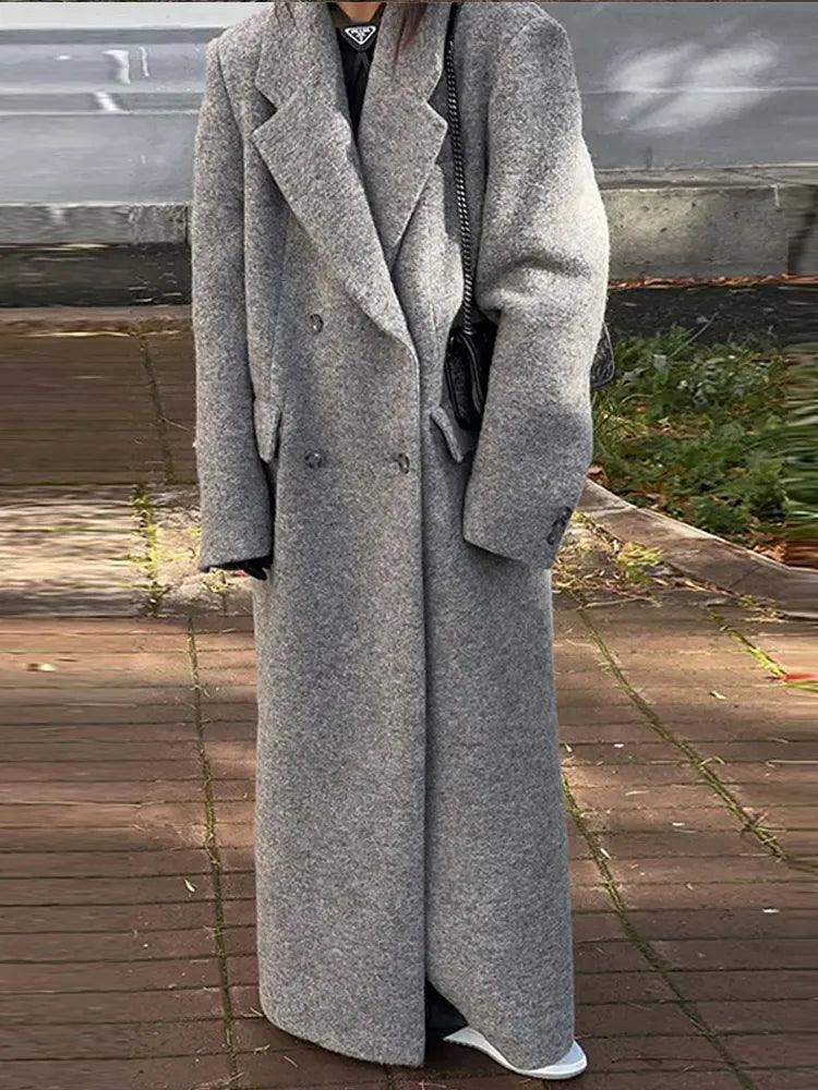 Adelina Women's Chic Wool Blend Maxi Coat Retro Elegance - Rebooters