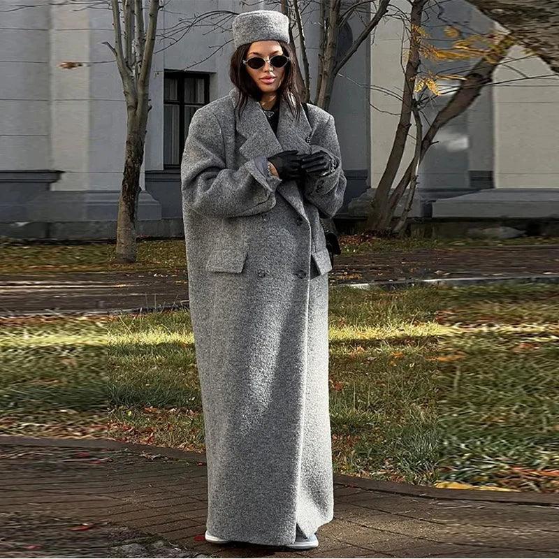 Adelina Women's Chic Wool Blend Maxi Coat Retro Elegance - Rebooters
