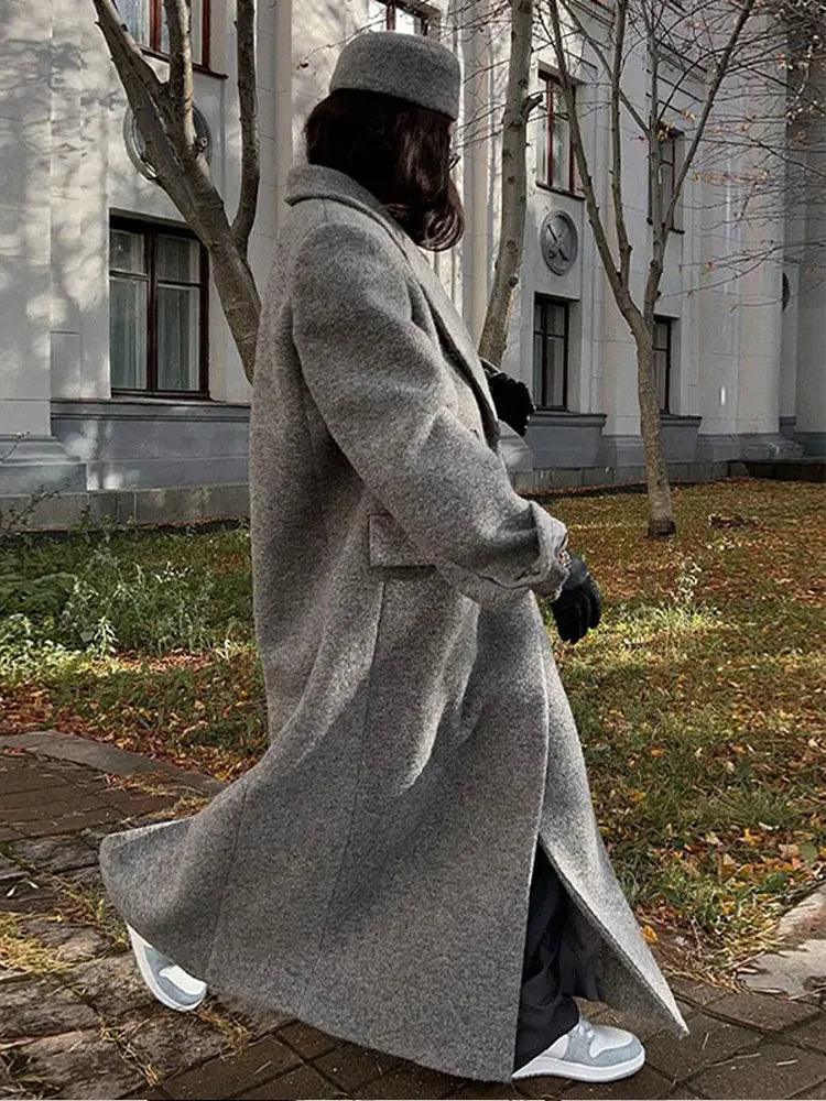 Adelina Women's Chic Wool Blend Maxi Coat Retro Elegance - Rebooters