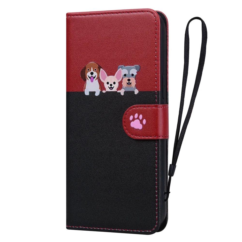 Adorable Cat-Themed Leather Wallet Flip Case for iPhone 13 - Rebooters
