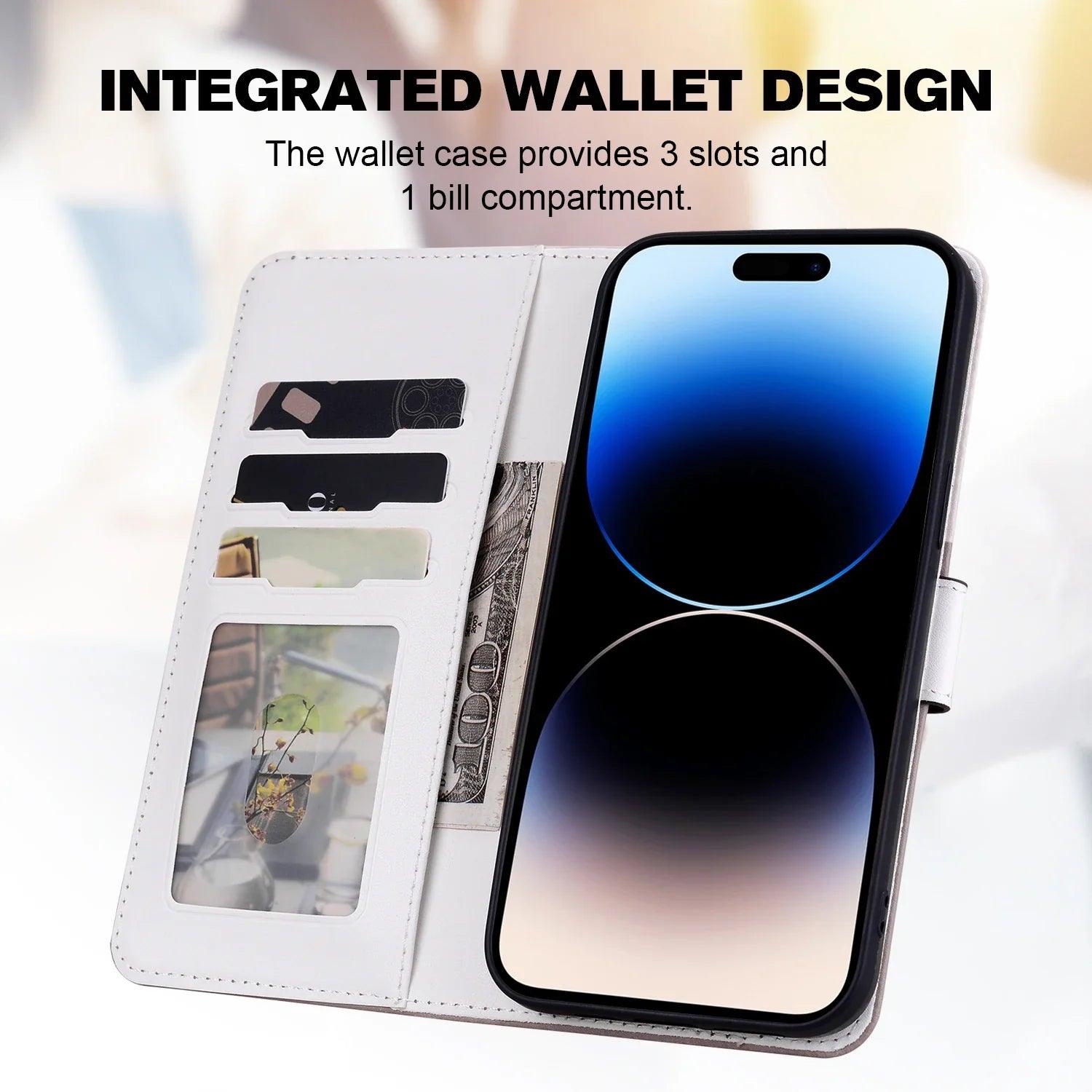 Adorable Cat-Themed Leather Wallet Flip Case for iPhone 13 - Rebooters