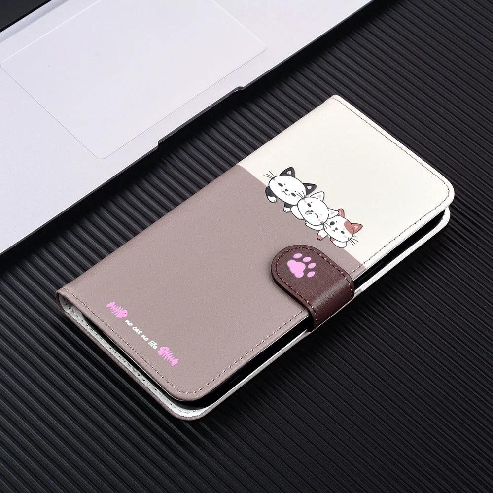 Adorable Cat-Themed Leather Wallet Flip Case for iPhone 13 - Rebooters