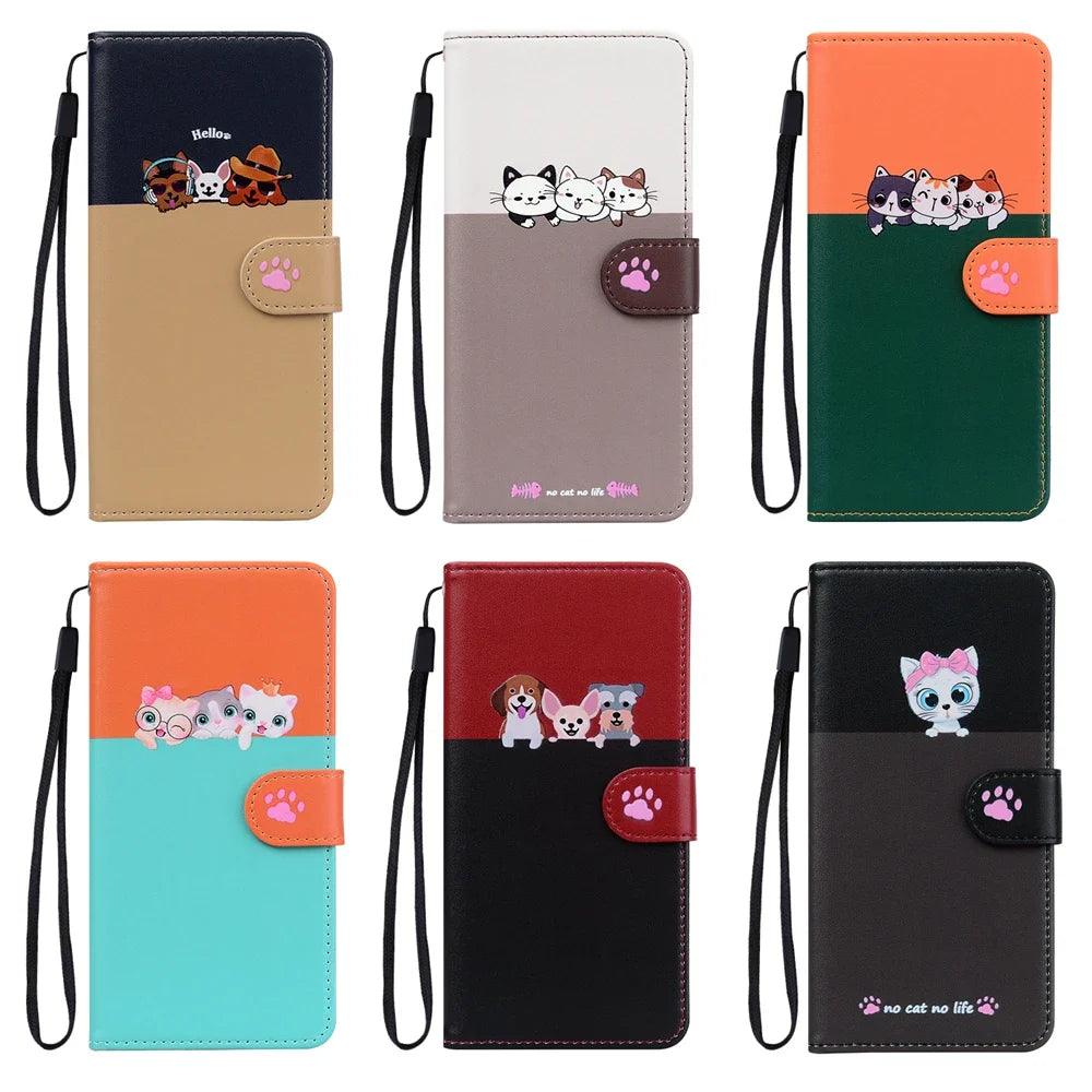 Adorable Cat-Themed Leather Wallet Flip Case for iPhone 13 - Rebooters