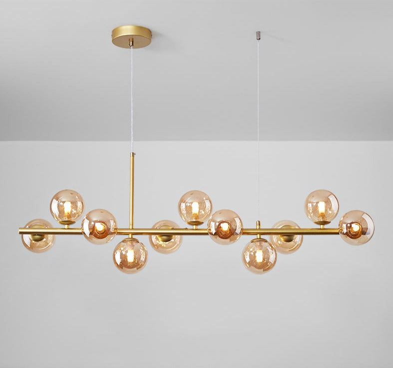 Modern Horizontal White Frosted Glass Ball Chandelier 7 Bulbs | Rebooters - Rebooters