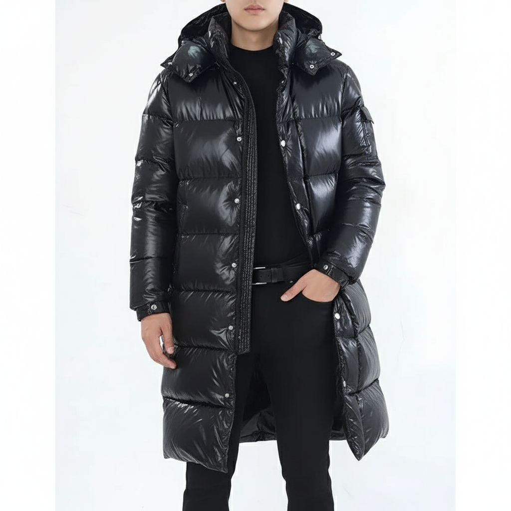 Men’s Long Puffer Coat Hooded Black
