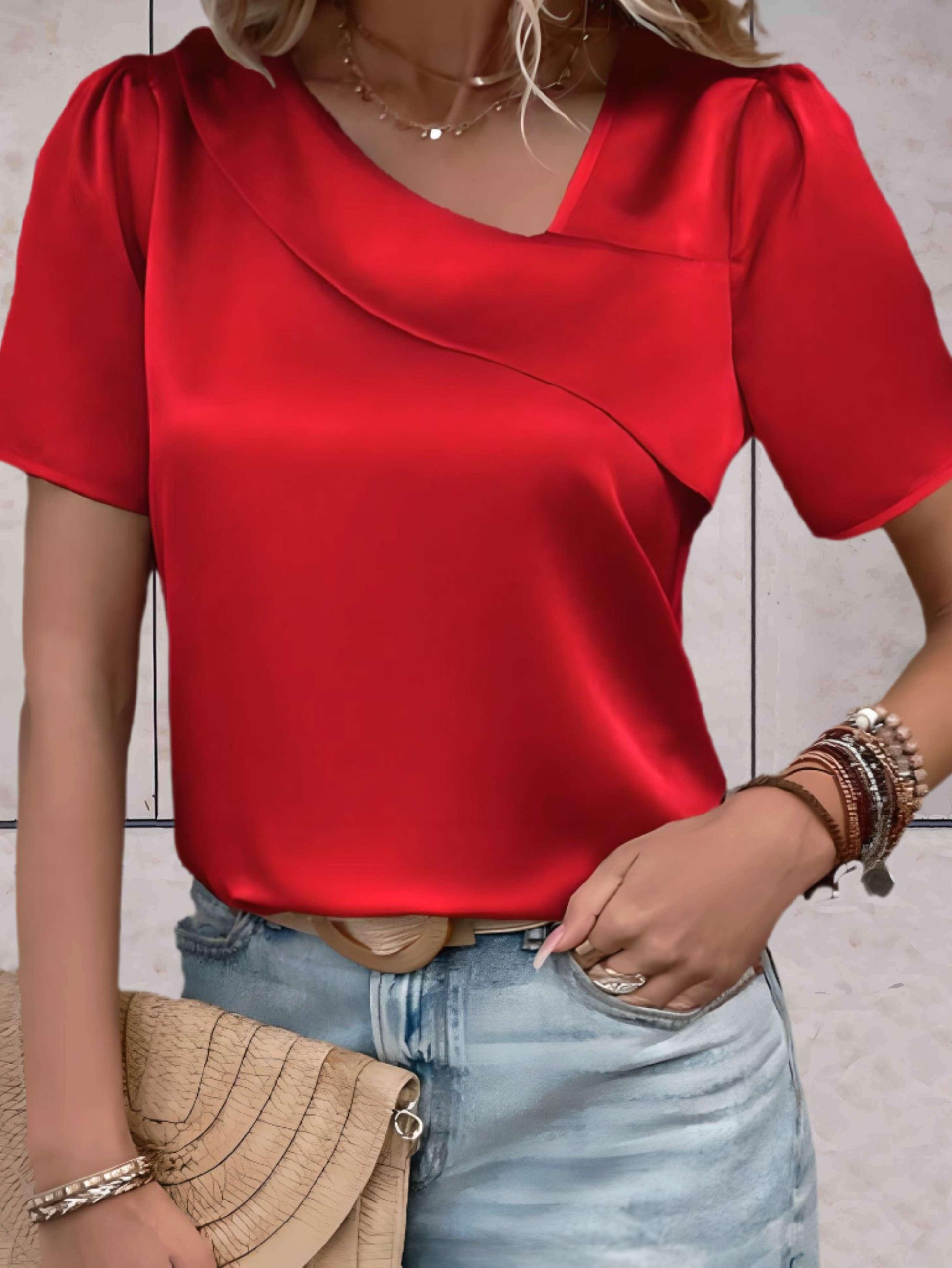 Women's Casual Overlap Patterned Top for Stylish Comfort Rebooters Womens Shirts