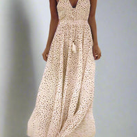 Mila Polka Dot V-Neck Maxi Dress with Flowing Silhouette - Rebooters -Women's Dresses