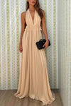 Ophelia Pleated Halter Neck Maxi Dress for Elegant Vacations - Rebooters -Women's Dresses