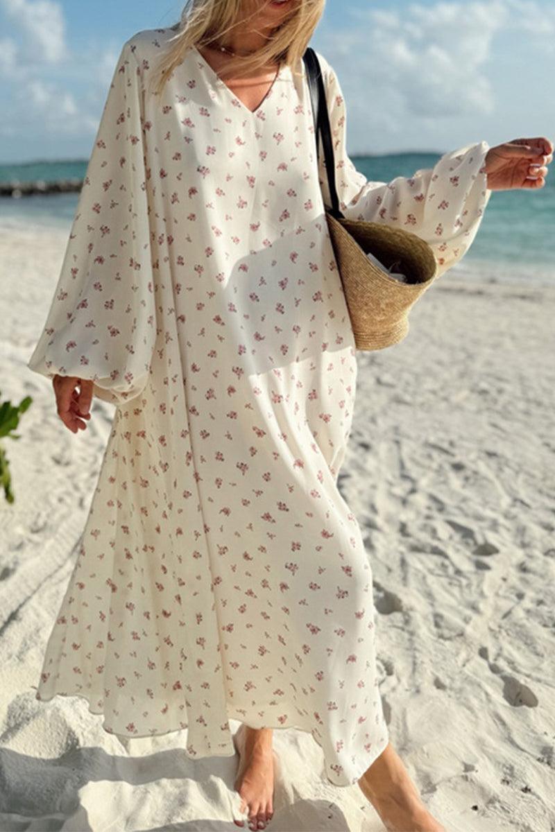 Scarlett Flowing V-neck Chiffon Dress with Adjustable Waist Tie for Elegant Beachwear - Rebooters -Women's Dresses