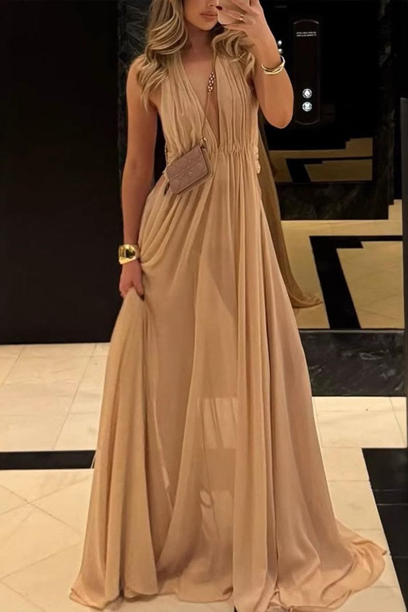 Ophelia Pleated Halter Neck Maxi Dress for Elegant Vacations - Rebooters -Women's Dresses