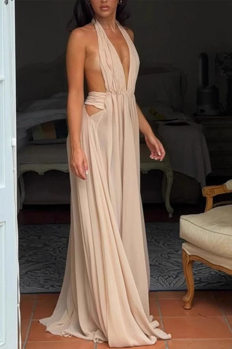 Ophelia Pleated Halter Neck Maxi Dress for Elegant Vacations - Rebooters -Women's Dresses