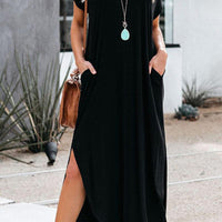 Evelyn Timeless Loose-Fitting Solid Maxi Dress with Flowing Shape for Comfort Rebooters Maxi Women's Dresses