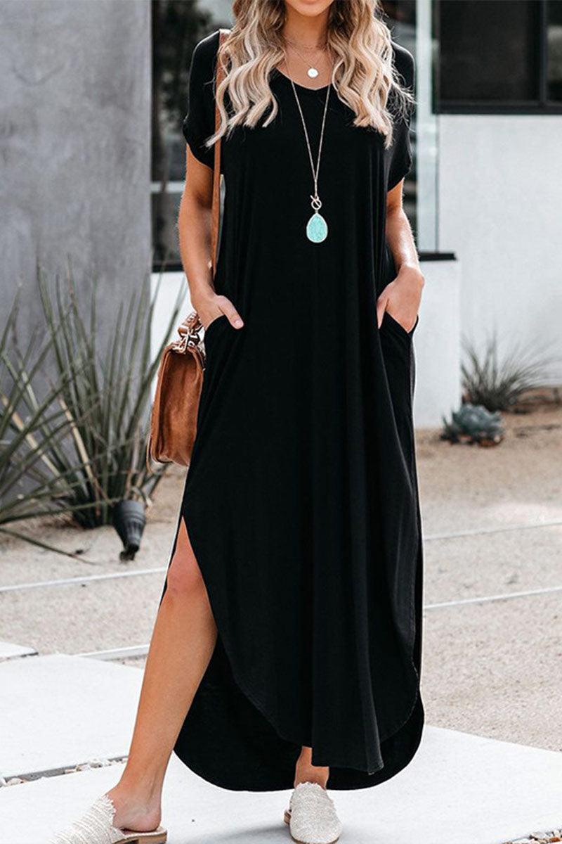 Evelyn Timeless Loose-Fitting Solid Maxi Dress with Flowing Shape for Comfort Rebooters Maxi Women's Dresses