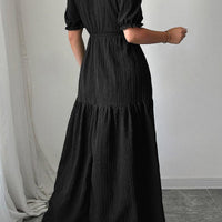 Elegant Elise Puff Sleeve Smocked Waist Split Maxi Dress Rebooters Maxi Women's Dresses