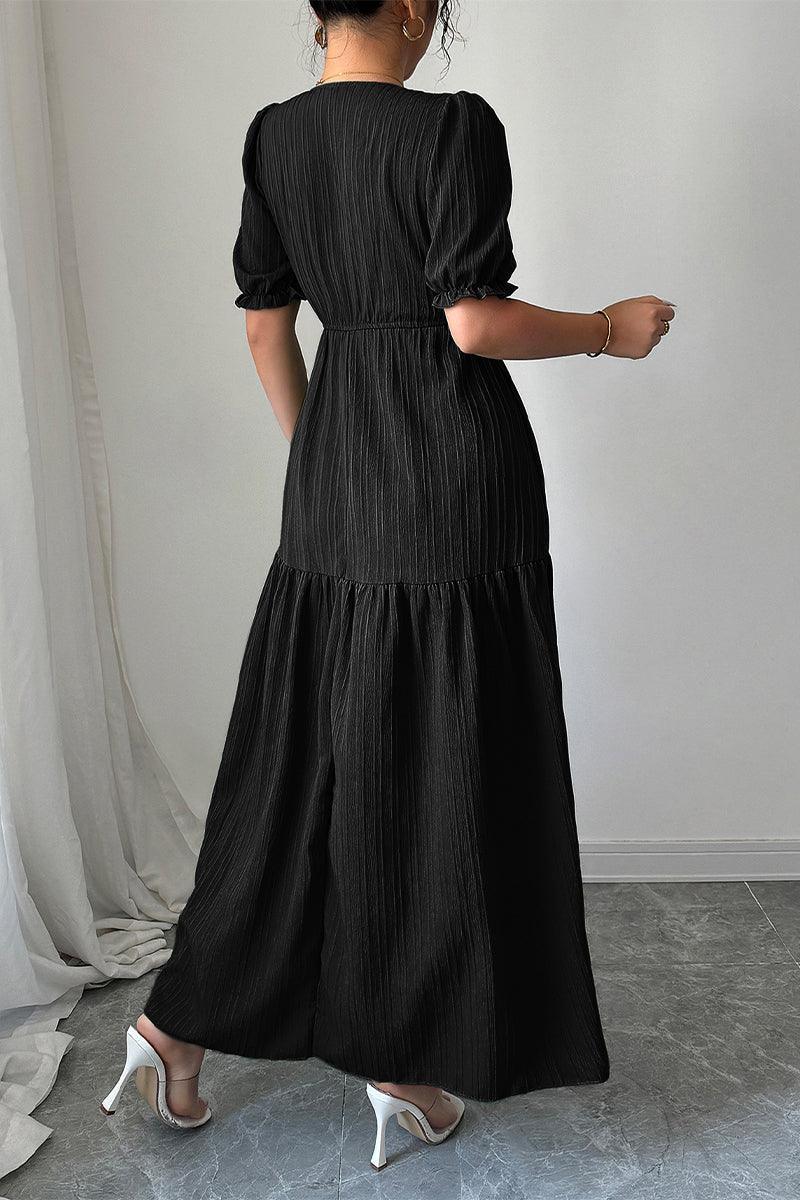 Elegant Elise Puff Sleeve Smocked Waist Split Maxi Dress Rebooters Maxi Women's Dresses