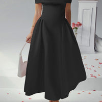 Erin Off-Shoulder Pleated A-Line Midi Dress for Events Rebooters Maxi Women's Dresses