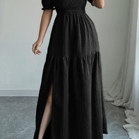 Elegant Elise Puff Sleeve Smocked Waist Split Maxi Dress Rebooters Maxi Women's Dresses