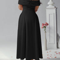 Erin Off-Shoulder Pleated A-Line Midi Dress for Events Rebooters Maxi Women's Dresses